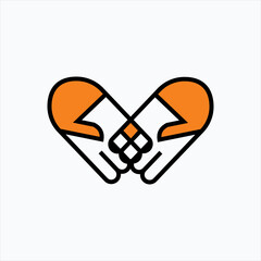 Handshaking gesture vector logo design forming a window and diamond icon.