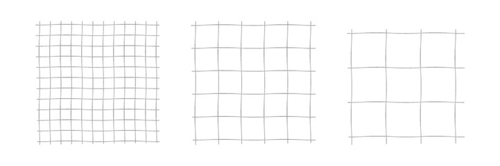 Geometric lattice with undulating distortion template. Wavy grid with empty cells of different sizes. Simple minimalistic design for math activities and vector fil - obrazy, fototapety, plakaty