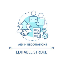 Aid in negotiations turquoise concept icon. Business ethics benefit abstract idea thin line illustration. Procurement. Isolated outline drawing. Editable stroke. Arial, Myriad Pro-Bold fonts used