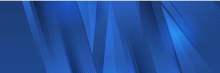 Obraz premium Blue abstract vector long banner. Minimal background with arrows and copy space for text. Social media cover and web banner template