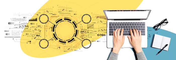 Tech circle with person using a laptop computer