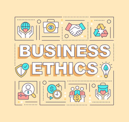 Business ethics word concepts yellow banner. Enhancing customer loyalty. Infographics with editable icons on color background. Isolated typography. Vector illustration with text. Arial-Black font used