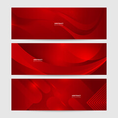 Modern red abstract vector long banner. Minimal background with waves arrows geometric shapes and copy space for text. Social media cover and web wide banner template