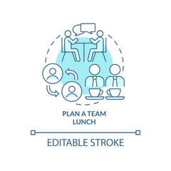 Plan team lunch turquoise concept icon. Communication. Developing onboarding process abstract idea thin line illustration. Isolated outline drawing. Editable stroke. Arial, Myriad Pro-Bold fonts used