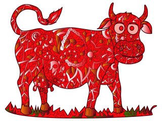 Cow Color red pet adult vector illustration. Stress for adults.