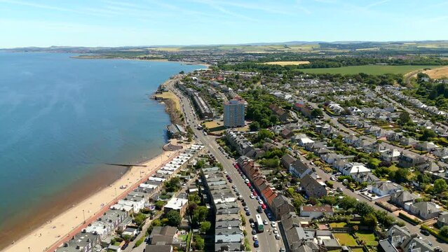 Aerial video Joppa Road Portobello Beach Edinburgh Scotland UK