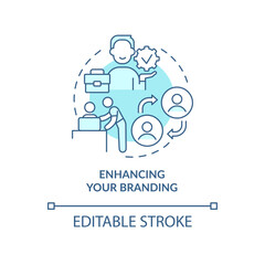 Enhancing your branding turquoise concept icon. Experience. Onboarding challenge abstract idea thin line illustration. Isolated outline drawing. Editable stroke. Arial, Myriad Pro-Bold fonts used