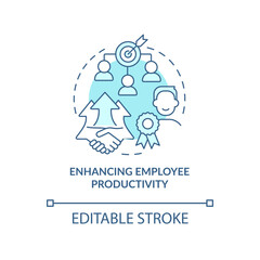 Enhancing employee productivity turquoise concept icon. Onboarding challenge abstract idea thin line illustration. Isolated outline drawing. Editable stroke. Arial, Myriad Pro-Bold fonts used