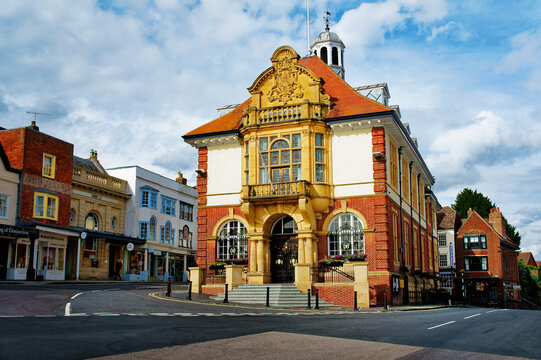 The 1901 Town Hall on the High Street of the Wiltshire town of Marlborough, England. By Gothic Revival architect Charles Ponting