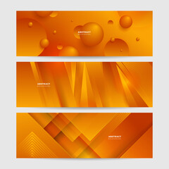 Modern orange yellow abstract vector long banner. Minimal background with waves arrows geometric shapes and copy space for text. Social media cover and web wide banner template