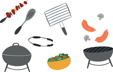 Summer grill vector elements set. Barbeque flat illustration 