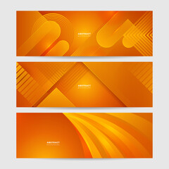 Modern orange yellow abstract vector long banner. Minimal background with waves arrows geometric shapes and copy space for text. Social media cover and web wide banner template