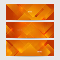 Fototapeta premium Modern orange yellow abstract vector long banner. Minimal background with waves arrows geometric shapes and copy space for text. Social media cover and web wide banner template