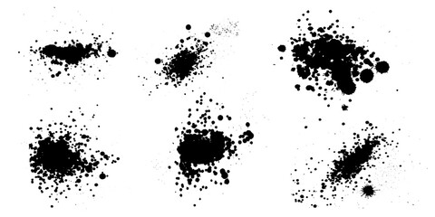 Black ink splatters. Ink blots set.