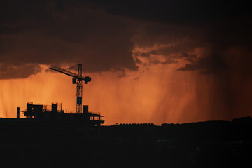 Crane in storm