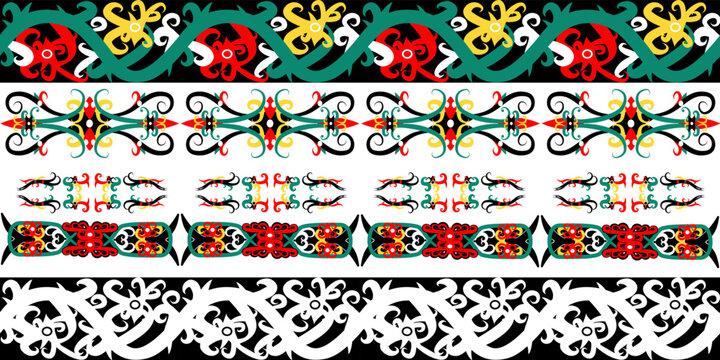 traditional dayak tribe from kalimantan tengah seamless border or frame
