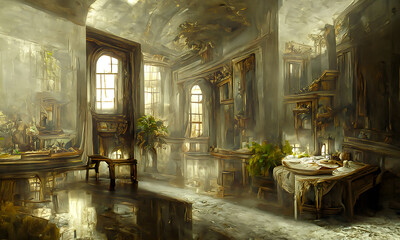 Obraz premium Artistic painting conception of a living room interior. 