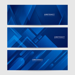 Fototapeta premium Blue abstract vector long banner. Minimal background with arrows and copy space for text. Social media cover and web banner template