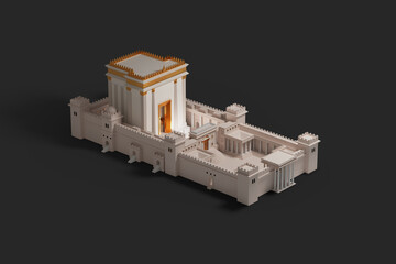 Second Temple built by Herod, in the time of Jesus, New Testament Bible imagery religious concept. 3d rendering illustration. Jewish tradition ancient sanctuary. - obrazy, fototapety, plakaty
