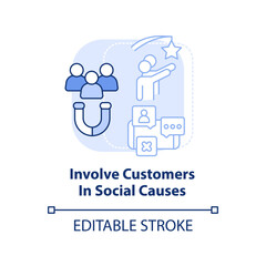 Involve customers in social causes light blue concept icon. Client engagement abstract idea thin line illustration. Isolated outline drawing. Editable stroke. Arial, Myriad Pro-Bold fonts used