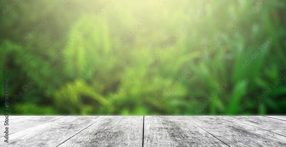 Fototapete empty of wood table top with blurred bokeh abstract background