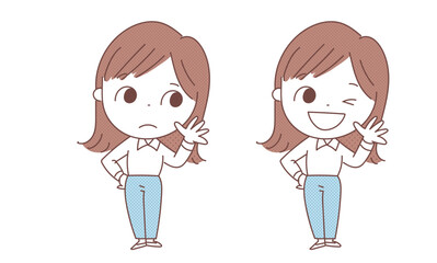 片手上げの女性