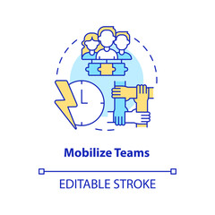 Mobilize teams concept icon. Productive cooperation. Supply chain priority abstract idea thin line illustration. Isolated outline drawing. Editable stroke. Arial, Myriad Pro-Bold fonts used