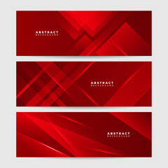 Fototapeta premium Modern red abstract vector long banner. Minimal background with waves arrows geometric shapes and copy space for text. Social media cover and web wide banner template