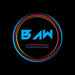 BAW ,B A A Wlphabet Design With Creative Circles, BAW Letter Logo Design, BAW Letter Logo Design On Black background,Letter BAW logo with colorful circle, letter combination logo design with ring