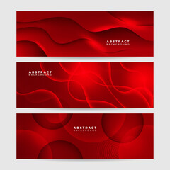 Obraz premium Modern red abstract vector long banner. Minimal background with waves arrows geometric shapes and copy space for text. Social media cover and web wide banner template