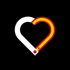 friendship concept. heart ribbon icon of japanese and spanish flags. vector illustration isolated on black background