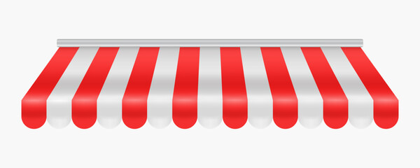 Striped red and white awning for shops, cafes and street restaurants isolated on white background. Vector illustration.