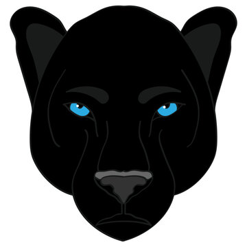 Black panther head illustration, sport mascot or team logo in flat style.Cartoon image in vector graphic.