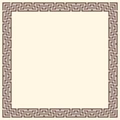 Greek key border, square frame. Decorative ancient meander, greece ornament with repeated geometric motif. Easy to make rectangle frame.