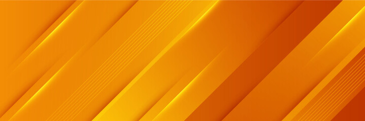 Modern orange yellow abstract vector long banner. Minimal background with waves arrows geometric shapes and copy space for text. Social media cover and web wide banner template