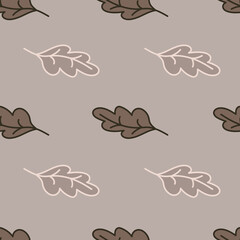 Simple outline oak seamless pattern. Foliage backdrop. Nature wallpaper.