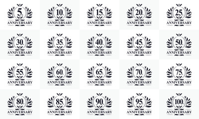 Set of Retro Vintage Anniversary Badge Logo. Collection off Luxurious Golden Anniversary logo for Celebration