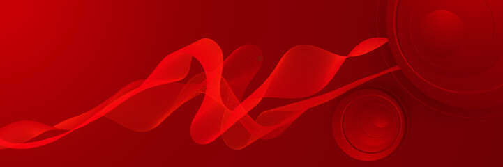 Modern red abstract vector long banner. Minimal background with waves arrows geometric shapes and copy space for text. Social media cover and web wide banner template