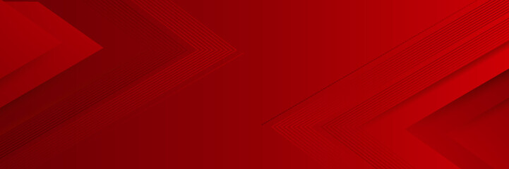 Modern red abstract vector long banner. Minimal background with waves arrows geometric shapes and copy space for text. Social media cover and web wide banner template