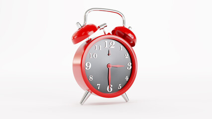 red vintage alarm clock isolated on white background. 3D render
