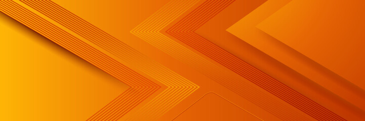 Modern orange yellow abstract vector long banner. Minimal background with waves arrows geometric shapes and copy space for text. Social media cover and web wide banner template