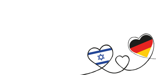 Drei Herzen mit den Farben von Deutschland und Israel