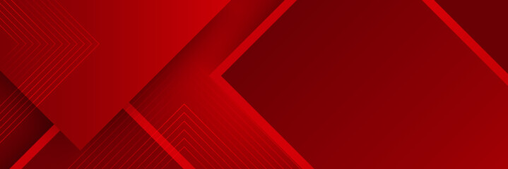 Fototapeta premium Modern red abstract vector long banner. Minimal background with waves arrows geometric shapes and copy space for text. Social media cover and web wide banner template