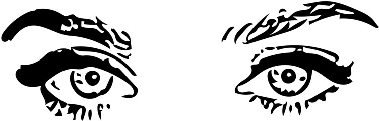 Black and white vector illustration of female round shaped eyes