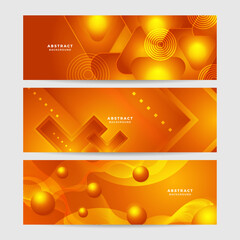 Modern orange yellow abstract vector long banner. Minimal background with waves arrows geometric shapes and copy space for text. Social media cover and web wide banner template