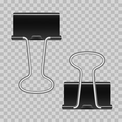 Set of realistic black paper clips isolated on transparent background. Vector illustration.. - obrazy, fototapety, plakaty