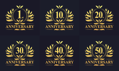 6 Retro Vintage Anniversary Badge Logo. Collection off 6 Anniversary logo for Celebration