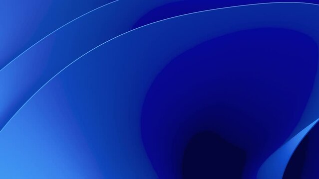 Blue wavy abstraction shape on black background. Transition cover all the screen. 3D rendered trendy modern video in Windows 11 style