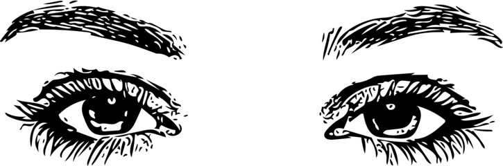 Black and white vector illustration of almond eyes