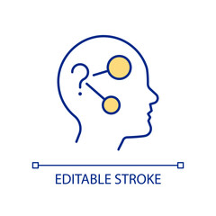 Human brain solving problems RGB color icon. Logical thinking. Decision taking process. Making calculations. Isolated vector illustration. Simple filled line drawing. Editable stroke. Arial font used